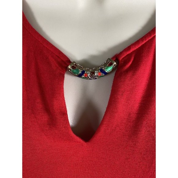Neiman Marcus Red Sleeveless Jewel Keyhole V Neck Tunic Viscose Blouse M - Picture 5 of 10